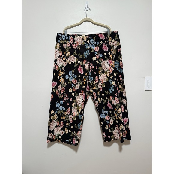 Anthropologie Maeve The Colette Crop Wide Leg Floral Black Pants Size 22W - Picture 3 of 10